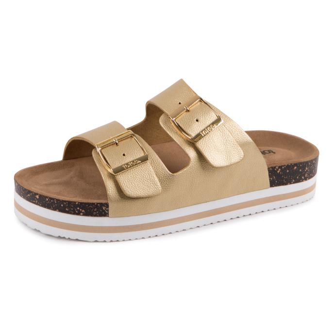 totes® Ladies Double Buckle Platform Slide Gold Extra Image 1